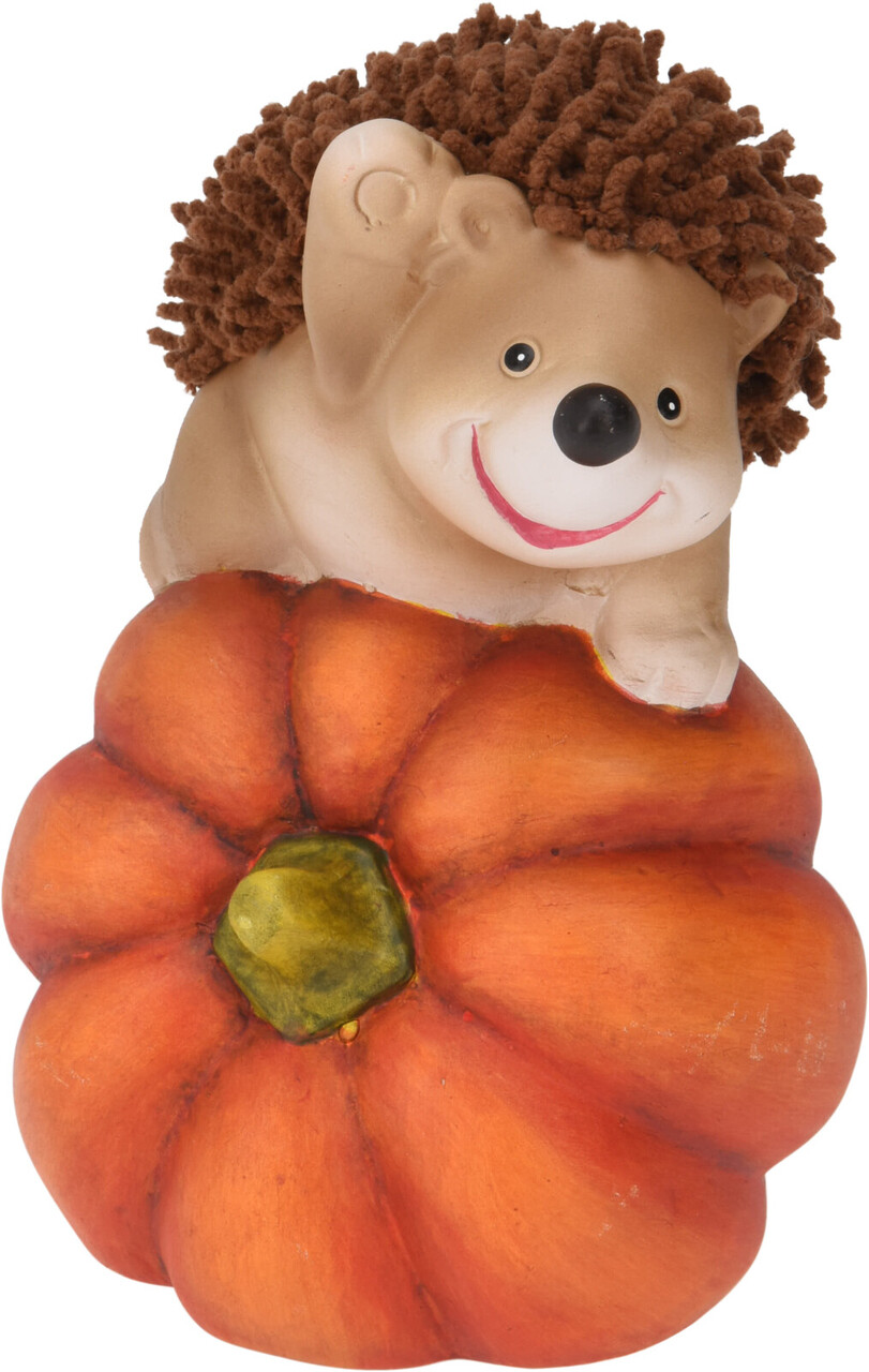 Decoratiune Hedgehog on Pumpkin v1, Excellent Houseware, 11.5x8.8x17 cm, teracota, portocaliu - imagine 3
